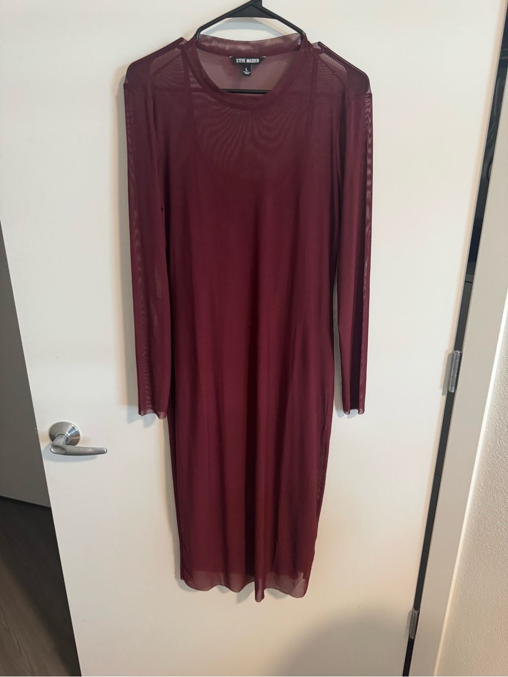 Steve Madden Burgundy Long Sleeve Mesh Midi Dress